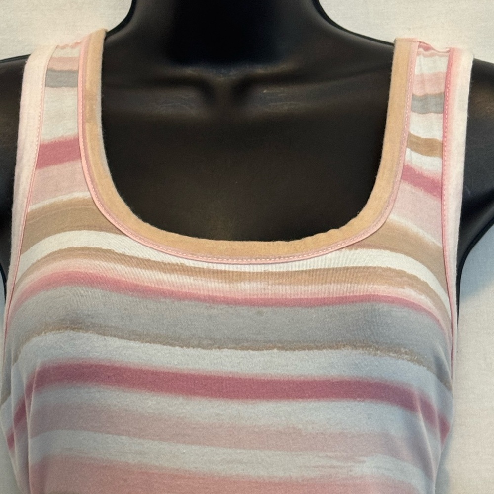 C-139 Splendid White Pink‎ & Tan Stripe Racer Back Sleeveless Maxi Dress Size L - Picture 4 of 12